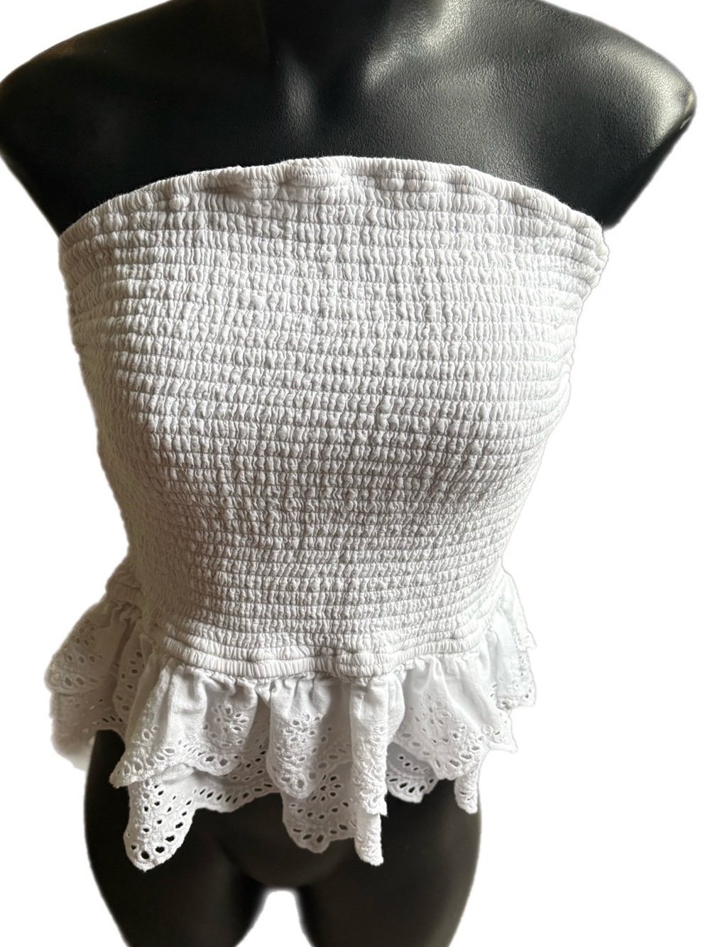 Japna White Strapless Smocked Peplum Camisole 100% Cotton